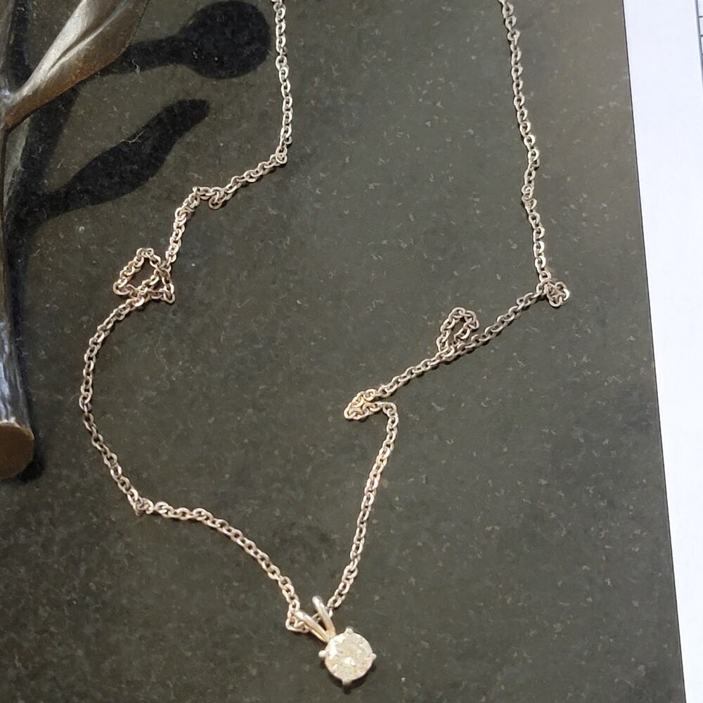 Vintage Solitaire Cz Pendant Necklace With Fine Chain Sparkling Round Stone Gem